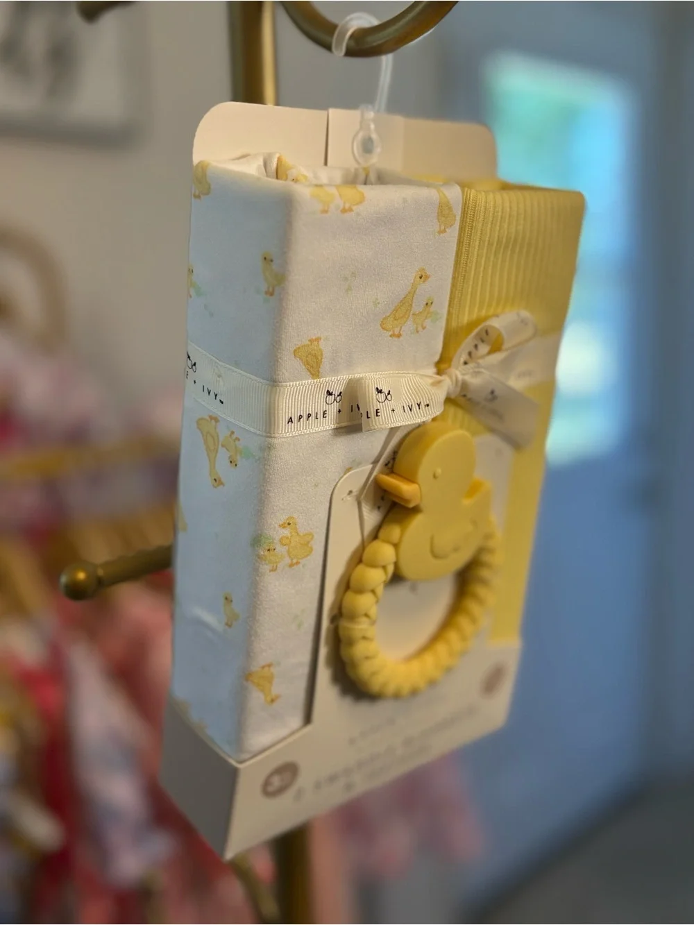 Yellow Duck Swaddle Blanket Set with Teether
